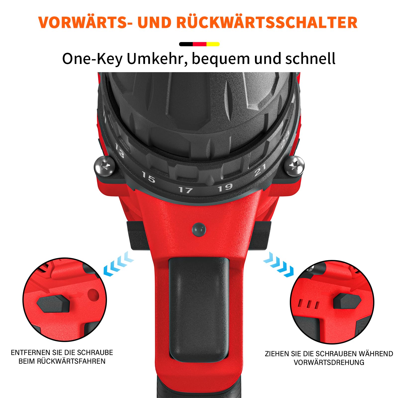 Wiertarko-wkrętarka akumulatorowa, 21 V, zestaw wiertarko-wkrętarek akumulatorowych z akumulatorem i ładowarką, szybkozaciskowy uchwyt wiertarski 3/8", 2 różne prędkości, 25 + 1 pozycji, bity do