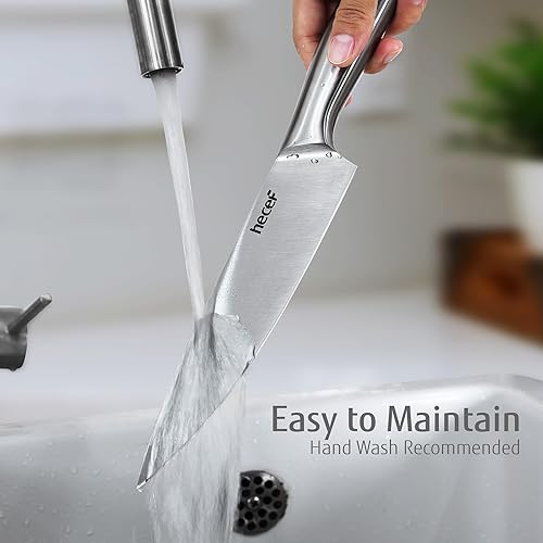Miniatura 5 de hecef Juego de 3 cuchillos de cocina plateados, hoja de acabado satinado con mango hueco, incluye chef de 8 pulgadas, utilidad de 5 pulgadas y