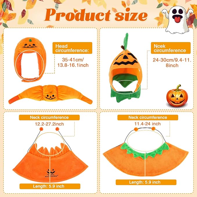Huhumy 2 Sets Disfraz Calabaza para Perro Gato Halloween Capa y Sombrero miniatura 2