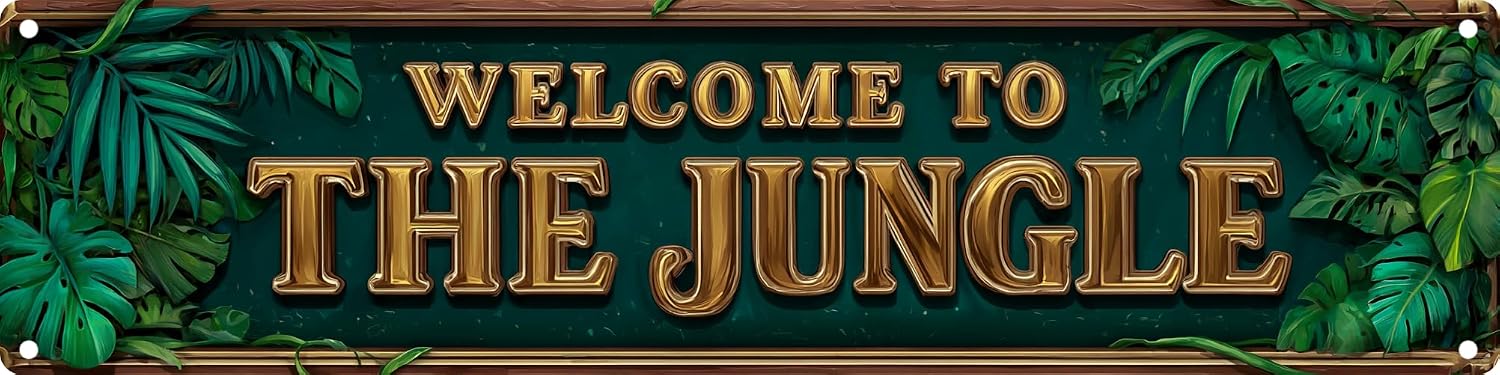 Vintage Tin Welcome To The Jungle Sign Retro Metal Sign Suitable For Home Street Shop Garage Bar Farm Garden - Multi-Purpose For Indoor/Outdoor Use Plaque 4x16 Inch