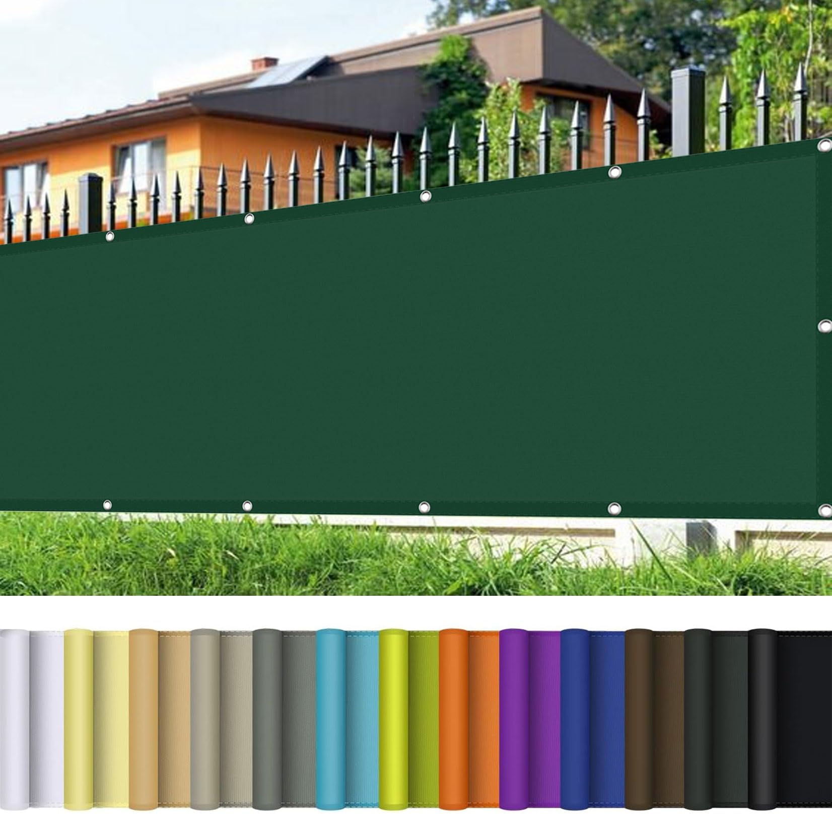 Voile d'ombrage rectangulaire 100x500 cm vert foncé avec oeillets pour clôture de jardin