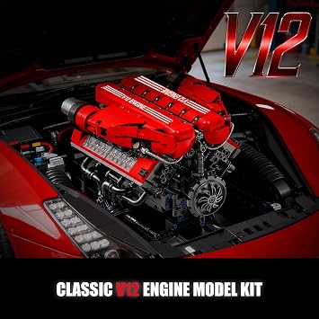 V12 Engine Model Building Kit, Moves 1607 Pieces