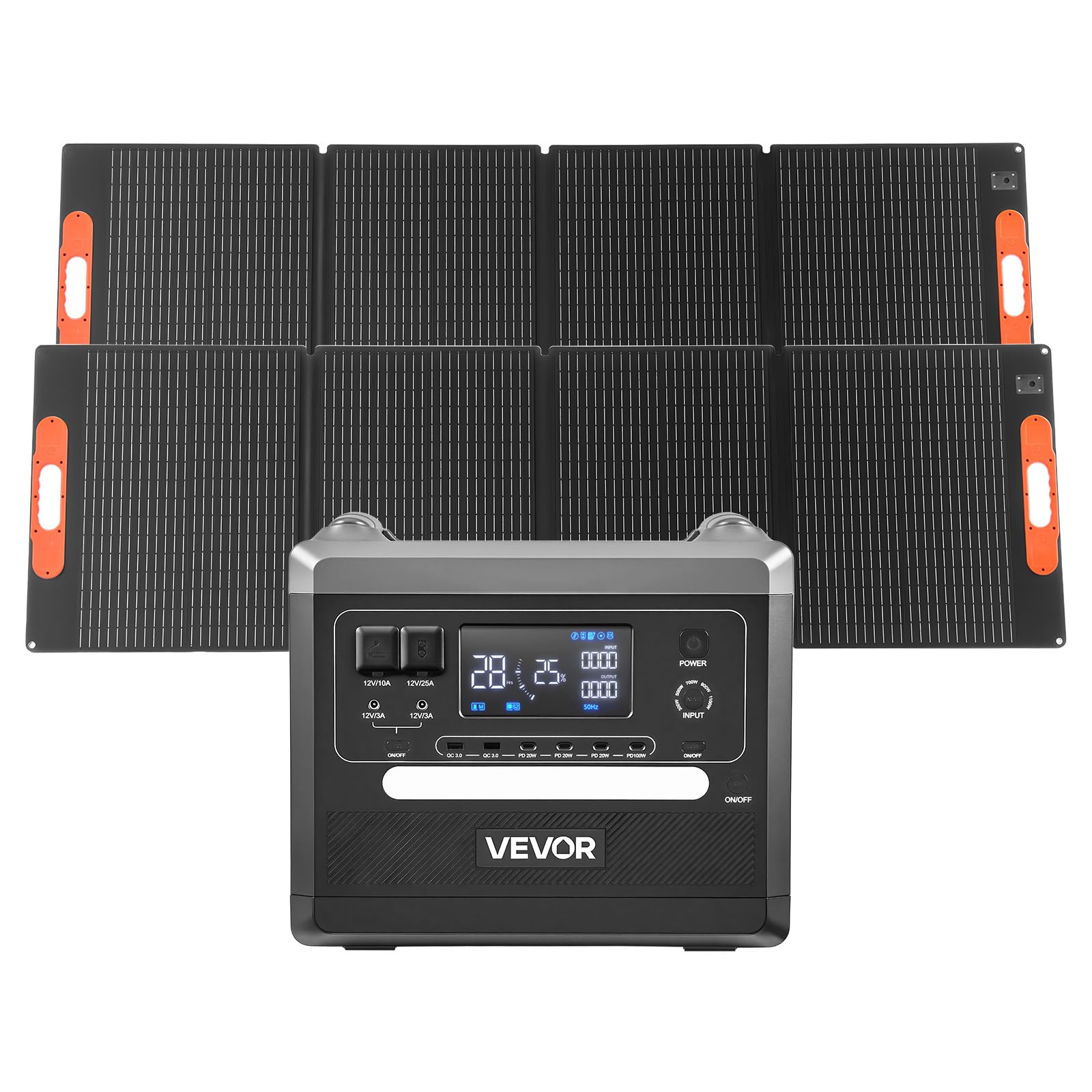 VEVOR Tragbare Powerstation, 2400-W-Solargenerator mit 2 faltbaren 200-W-Solarpanels, erweiterbarer 2160-Wh-LiFePO4-Akku mit 10 Ausgängen für Notstromversorgung zu Hause, beim Camping und im Wohnmobil