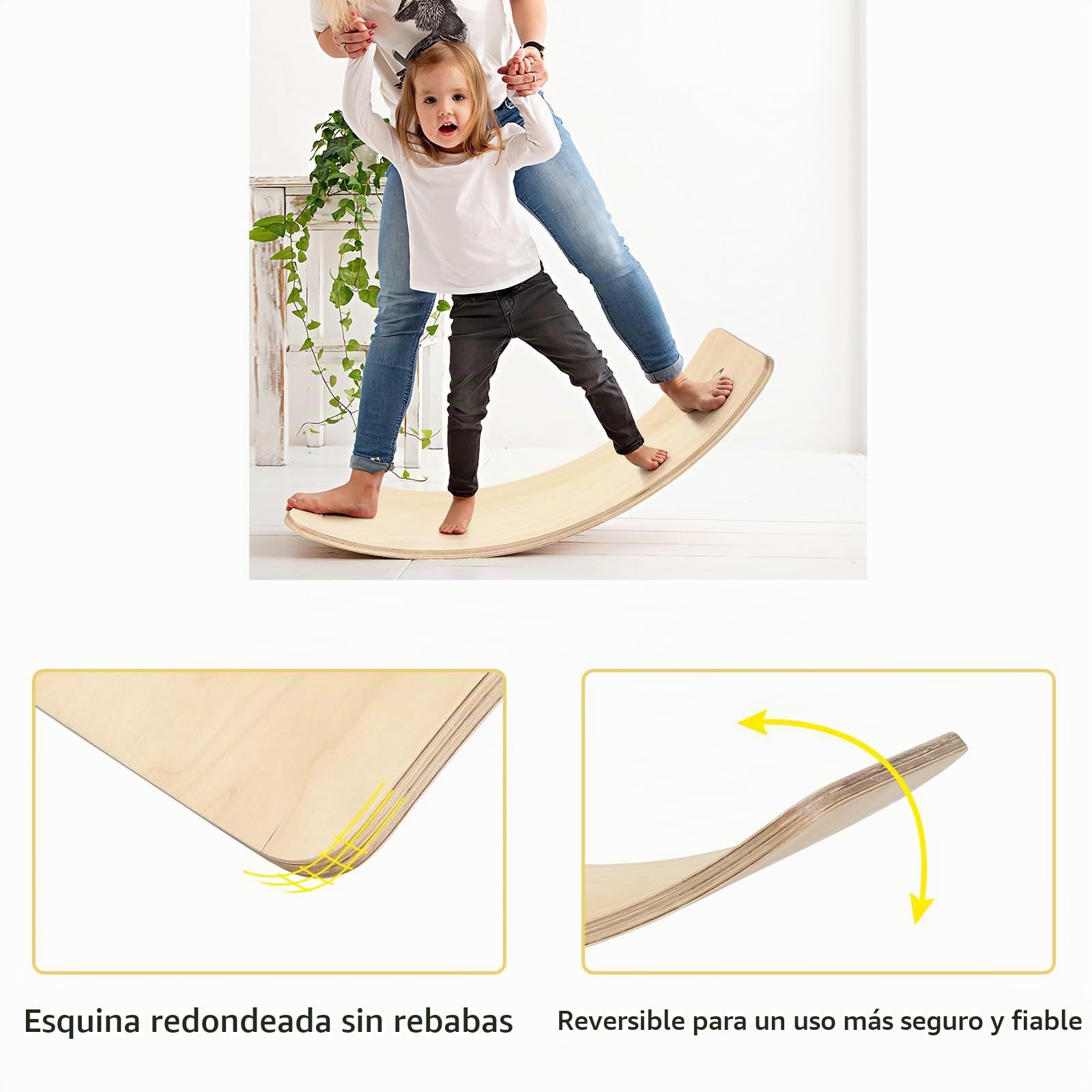 KOMFOTTEU Tabla de Equilibrio de Madera, Tabla Curva con Filtro, Tabla Curvada con Carga de 220 kg, Balance Board para Niños y Adultos, Tabla de Yoga para Niños Montessori