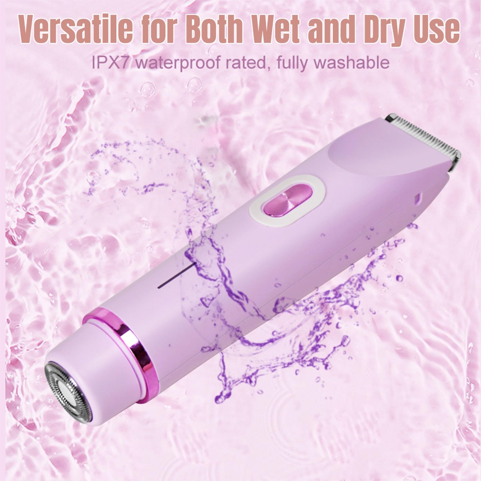 Klyne Rasoio Da Donna Elettrico 2 in 1 Tagliacapelli Impermeabile IPX7 Ricarica USB Purple