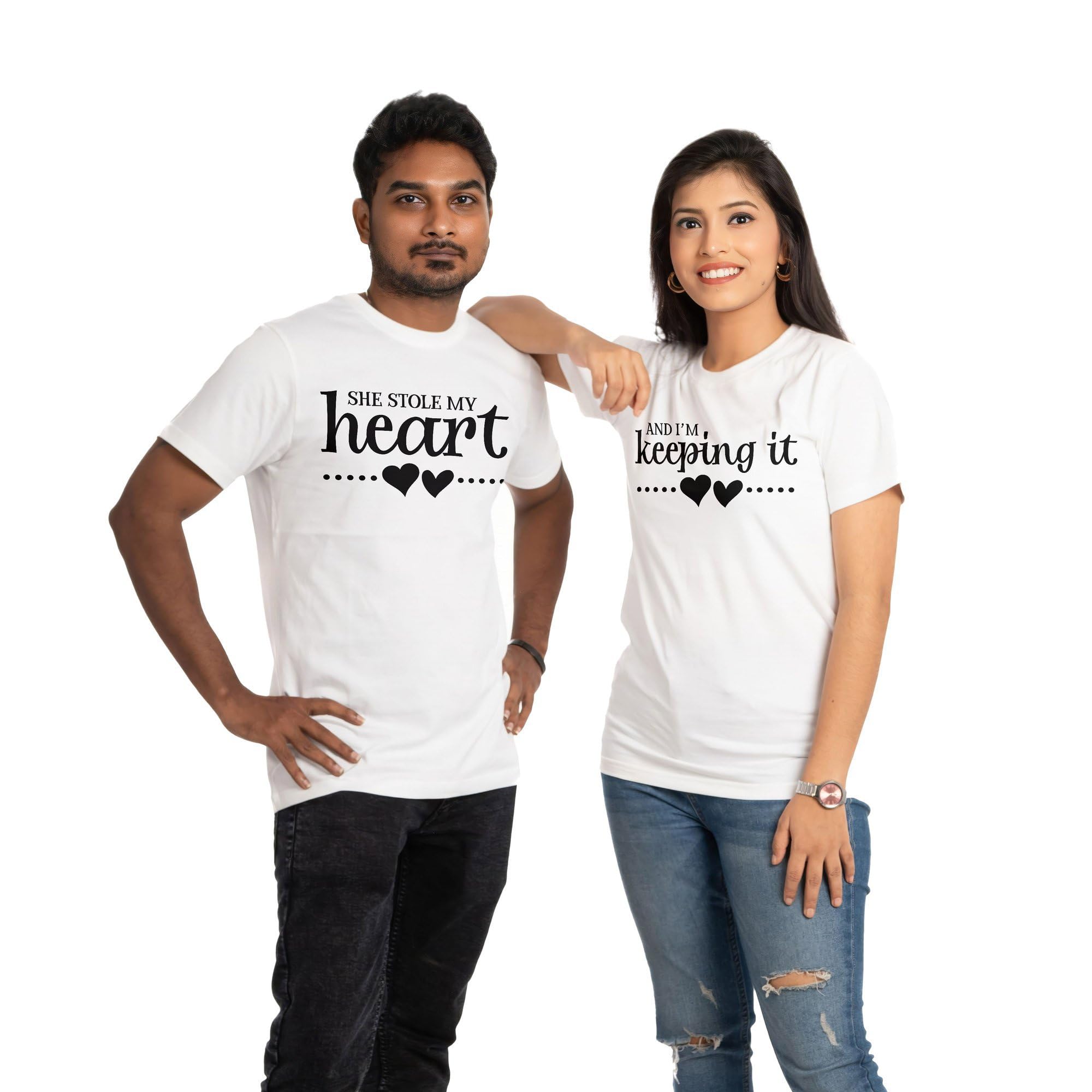 darestyles Bonnie Unisex Valentine's Day Couple T-Shirt, Round Neck, Coral, 100% Cotton, Regular fit - (Single Piece only - not a Combo Pack. Add to cart Before Placing Order)-picture-55