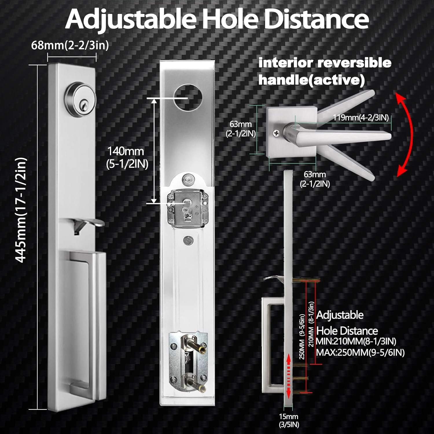 NEWBANG Brushed Nickel Double Door Handle Set,(Keyed and Dummy Set),MDHST2016SN-SET-BR-1
