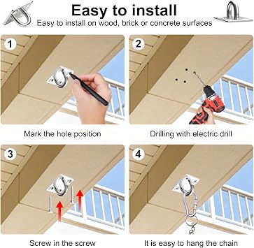 6 Pcs Heavy Duty Pad Eye Plate Stainless Steel Ceiling Hooks, M5 Plate Eye Plate with Rings, Stainless Steel Swing Hanger, Oblong Pad U Hooks for Wall Ceiling Marine Hardware Swing Suspension