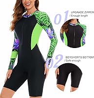 Vista 4 de NESY Traje de baño Boyleg Rashguard de una pieza de manga larga con cremallera frontal UPF 50 para mujer