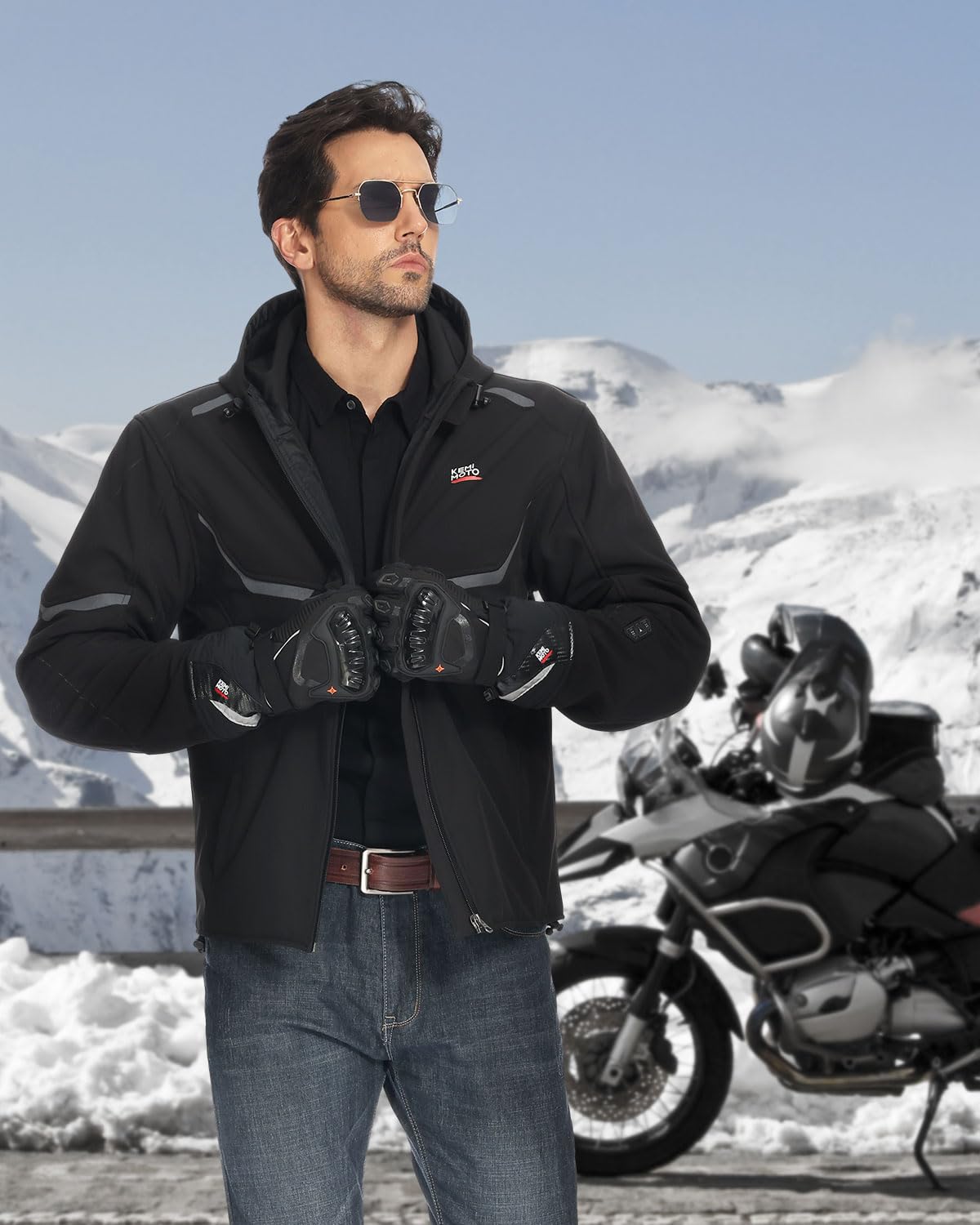 KEMIMOTO Winter Motorradhandschuhe, geprüfte Motorradhandschuhe,Motorrad Handschuhe Winter, Touchscreen Handschuhe, Wasserdicht, für Motorradfahren, Skifahren, Roller
