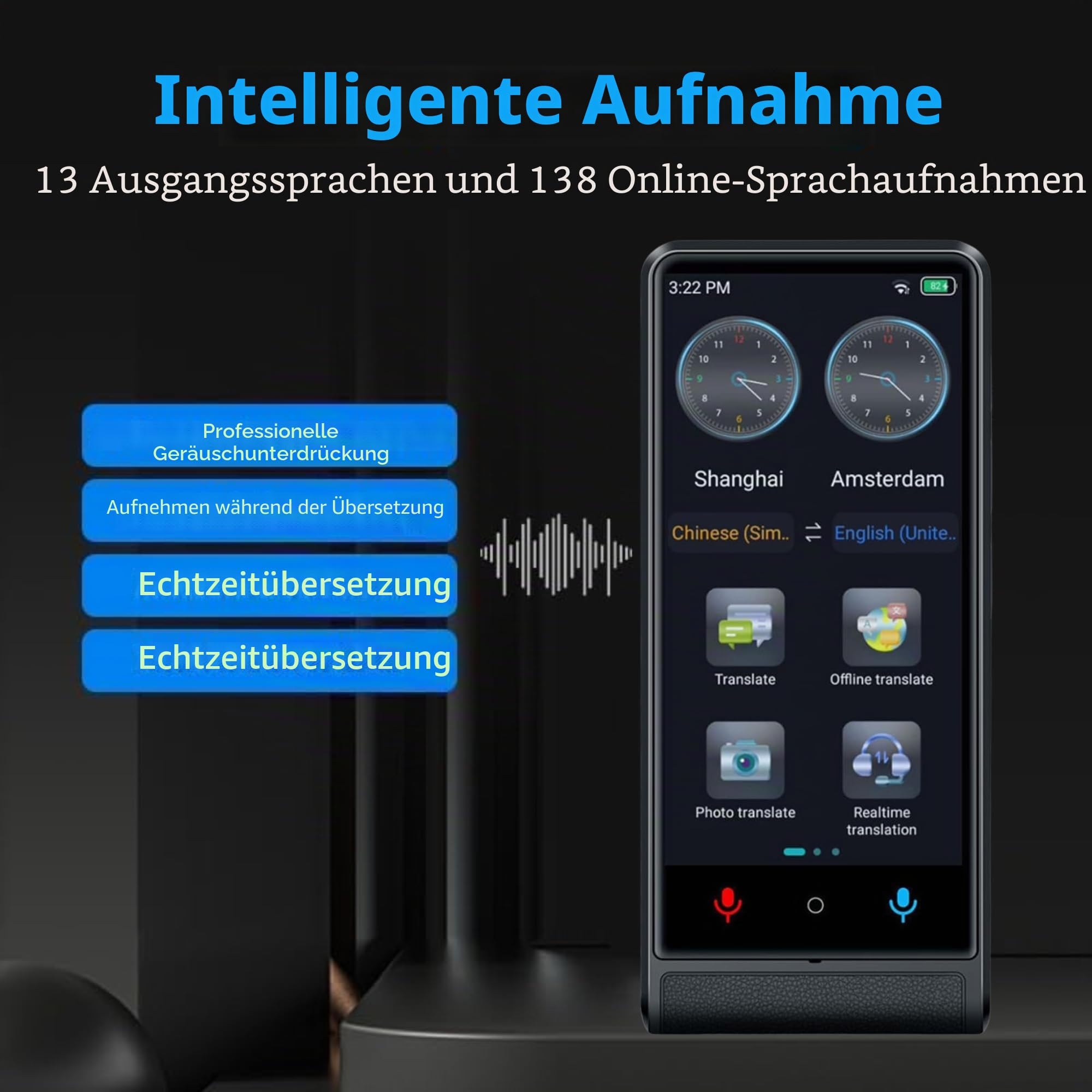 California, Sprachuebersetzer Echtzeit 2026, Ohne WLAN Ohne Daten, 4 Zoll Touchscreen, Aluminiumlegierung, 142 Sprachen Online 22 Offline, KI-Uebersetzer