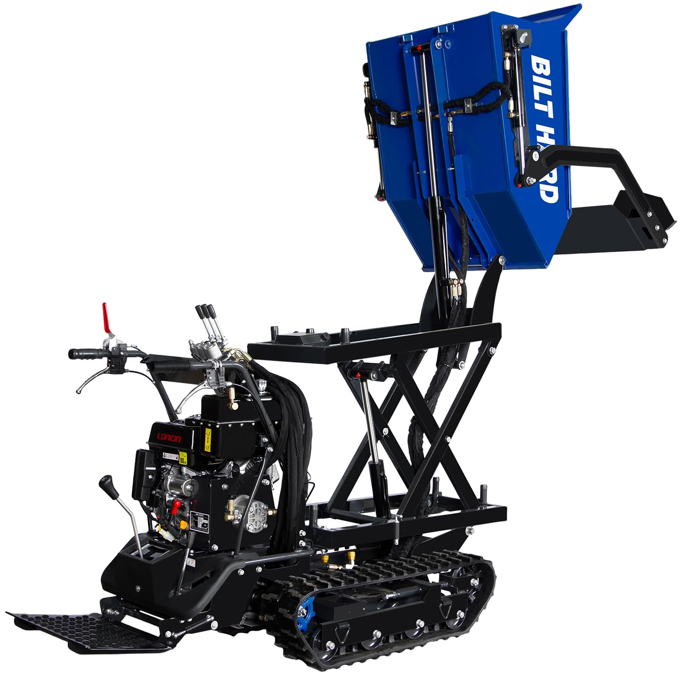 BILT HARD Gas Mini Tracked Dumper 1100LBS with 302cc 10HP E-Start 4-Stroke Engine, 6F+2R Transmission, Hydraulic Lifting, Heavy Duty Tracked Wheelbarrow for Construction and Farming