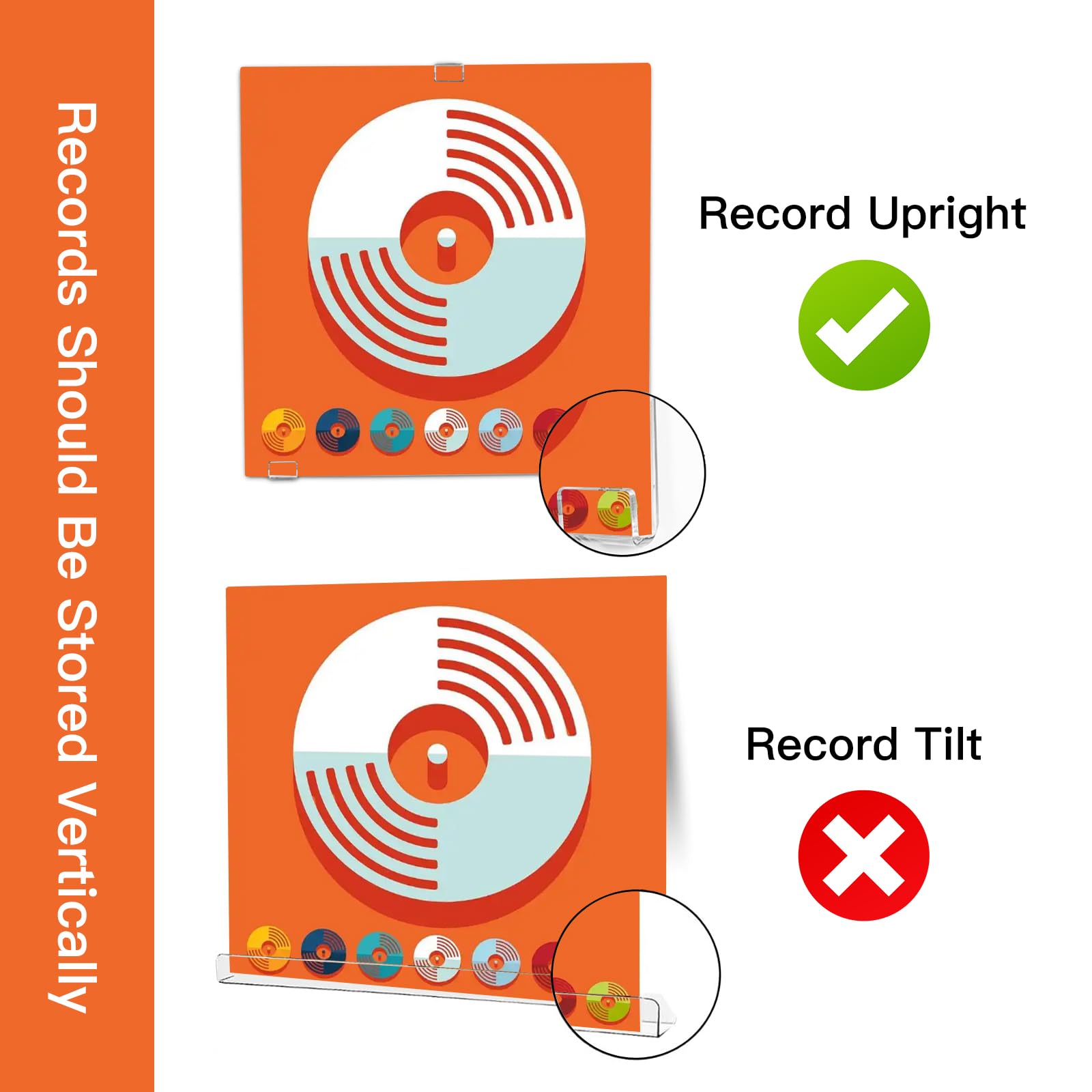 Kalami Estante de exhibición de discos de vinilo para montaje en pared con cinta adhesiva, 12 juegos, 36 piezas de acrílico transparente para álbum de música, sin tornillos, para decoración del hogar,