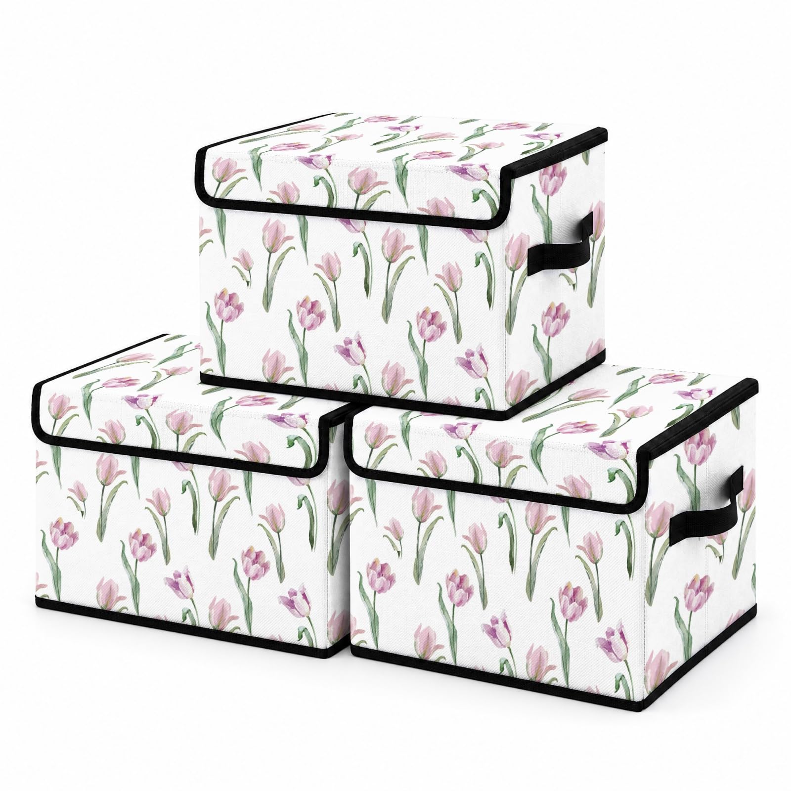 Stackable Clothes Storage Bins with Lids, 3 Pack