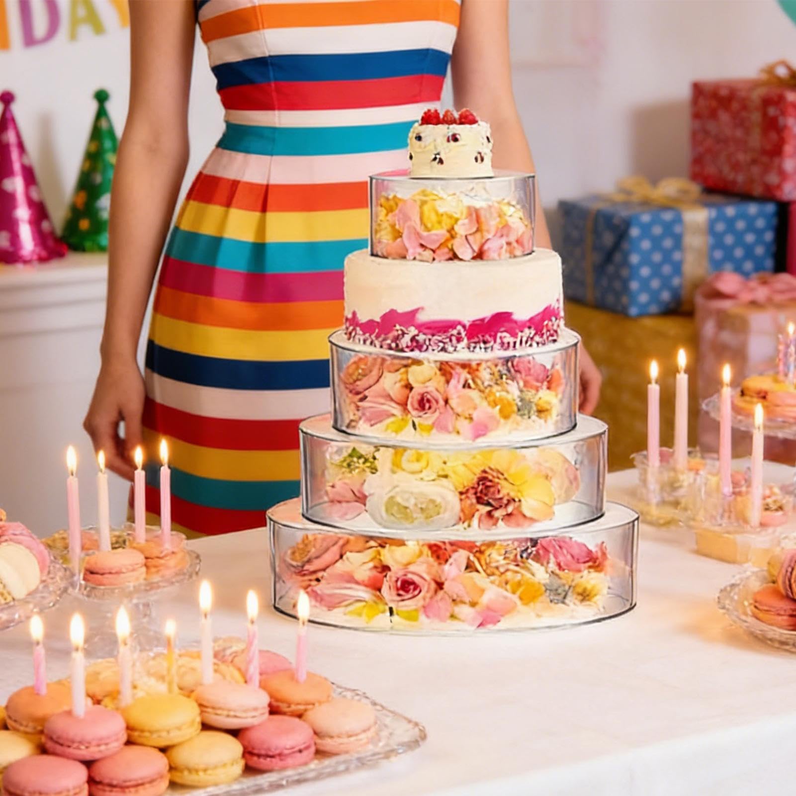 Espositore per torte, a 4 livelli, riempibile, impilabile, per presentazione di dessert, per matrimoni, compleanni, Natale, feste, vacanze, buffet, casa, ufficio, cibo, biscotti, pasticceria