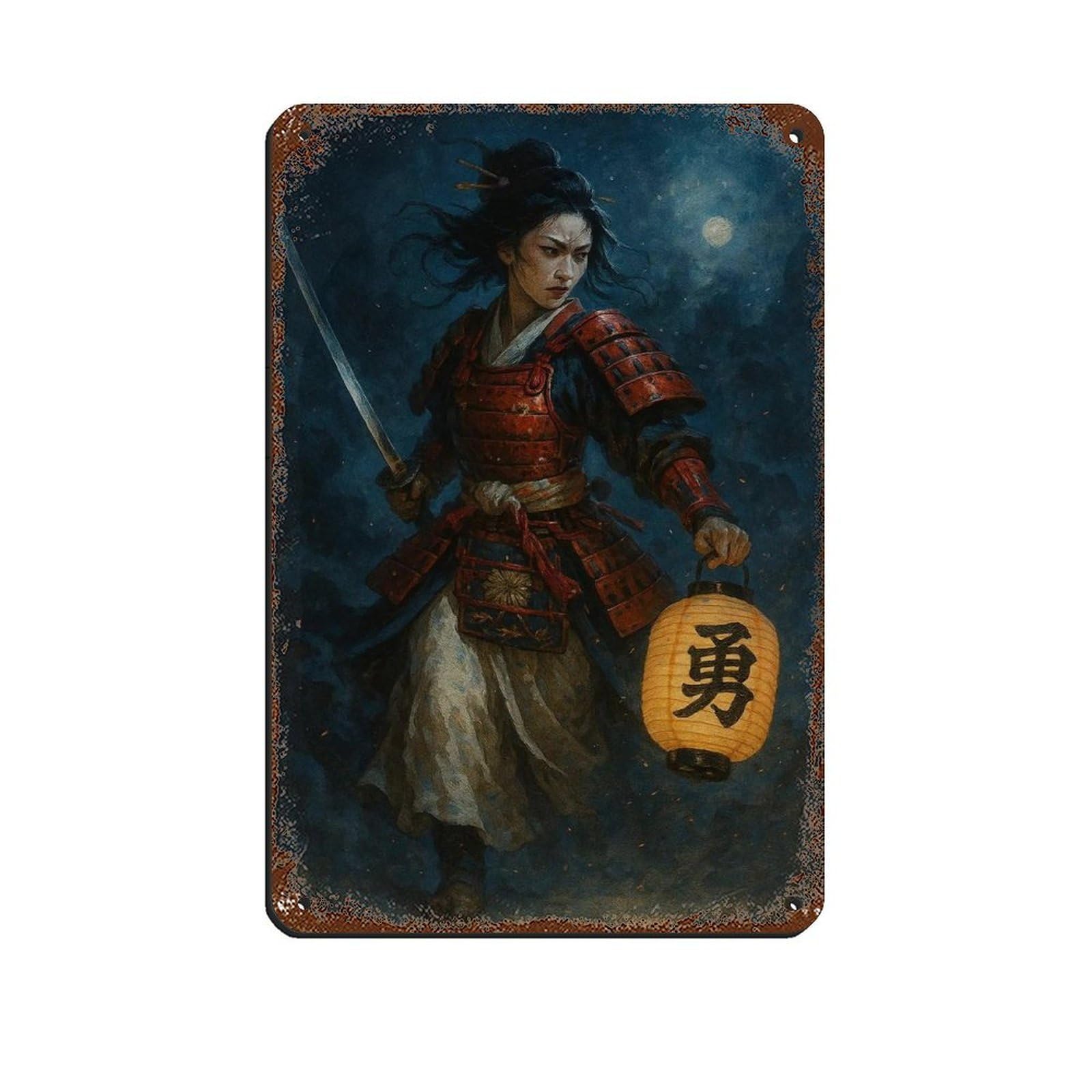 Wjwart Women's Style Samurai Canvas Tin Sign Vintage Metal Pub Club Cafe Bar Home Wall Art Decoration Poster Retro 8X12inch(20X30cm)