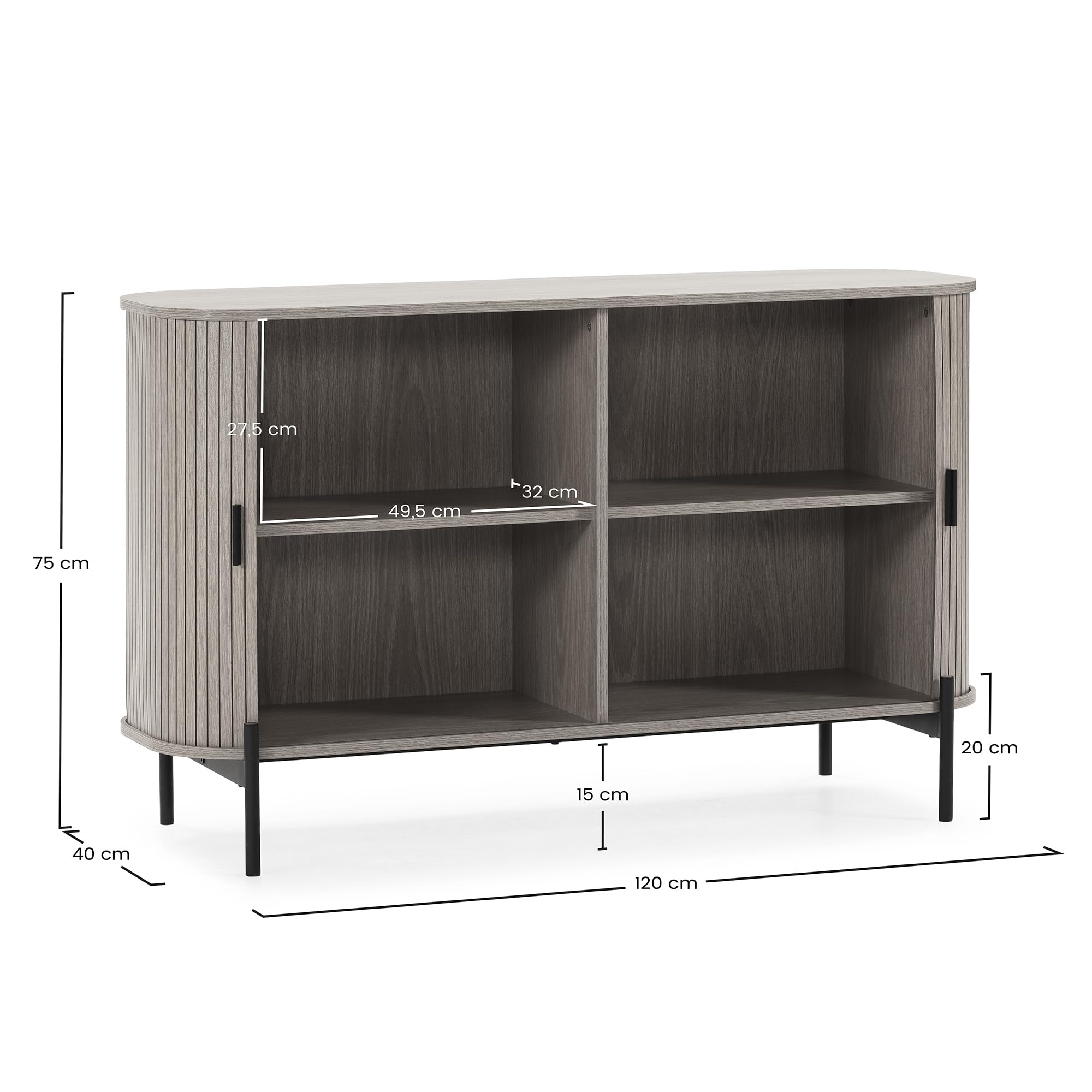 HOMN LIVING Aparador Mónaco 2 Puertas Color Roble, 120 cm (Ancho) 40 cm (Profundo) 75 cm (Altura)
