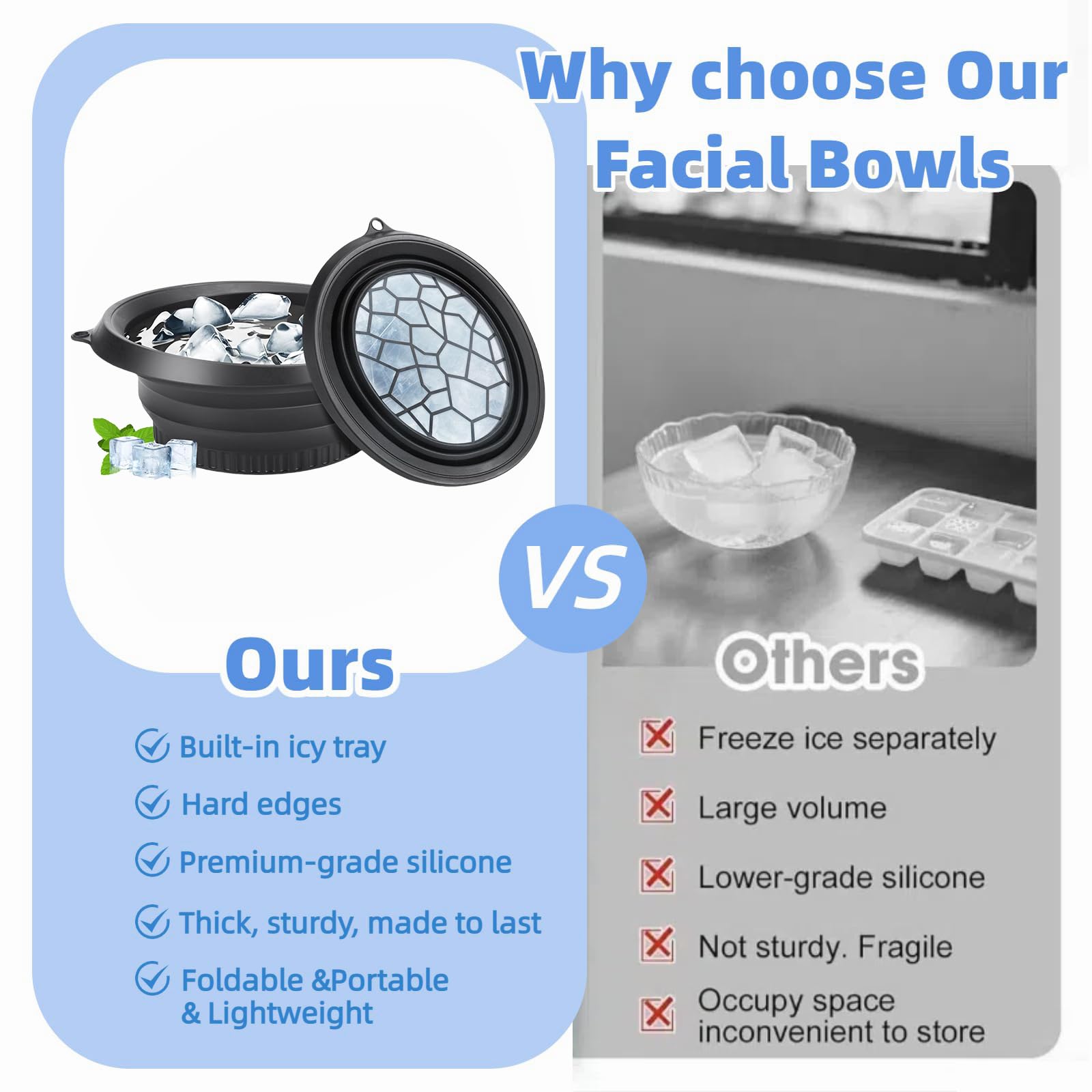 Bol à Glace pour Le Visage avec Compartiment à Glace intégré, Bol Pliable en Silicone pour Bain de Glace Facial, thérapie par Immersion Froide, raffermissement de la Peau, soulagement de