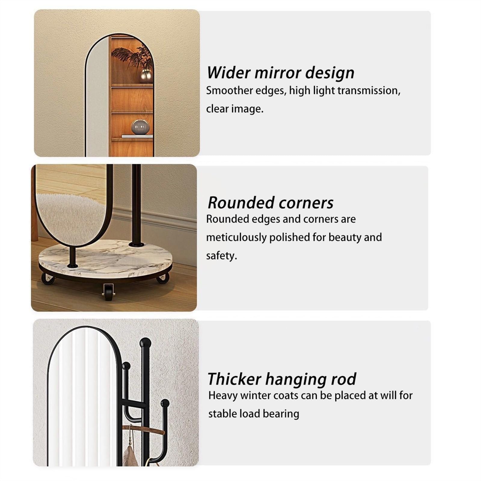 Camera da letto Specchio a figura intera appendiabiti integrato specchio rotante for spogliatoio domestico semplice guardaroba verticale mobile a pavimento Arredamento(Nero)