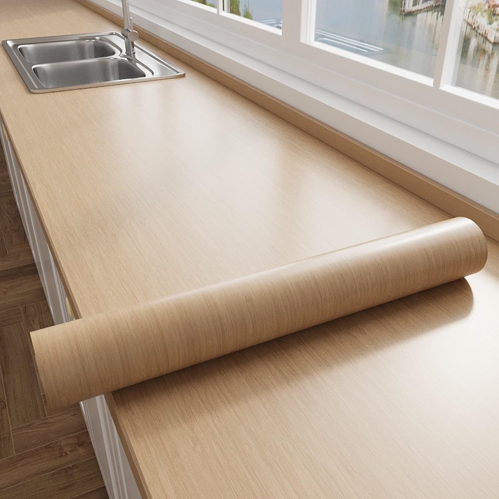 Tapeta samoprzylepna ścienna 60x500 cm błyszczące żółte ziarno drewna rolka wodoodporna łatwa w aplikacji samoprzylepna tapeta do salonu sypialni
