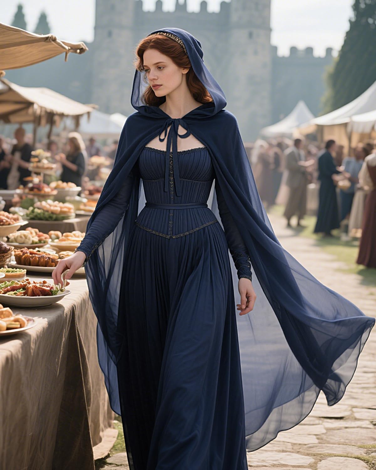 Chiffon Hooded Cloak Medieval Renaissance Fantasy Cape for Women