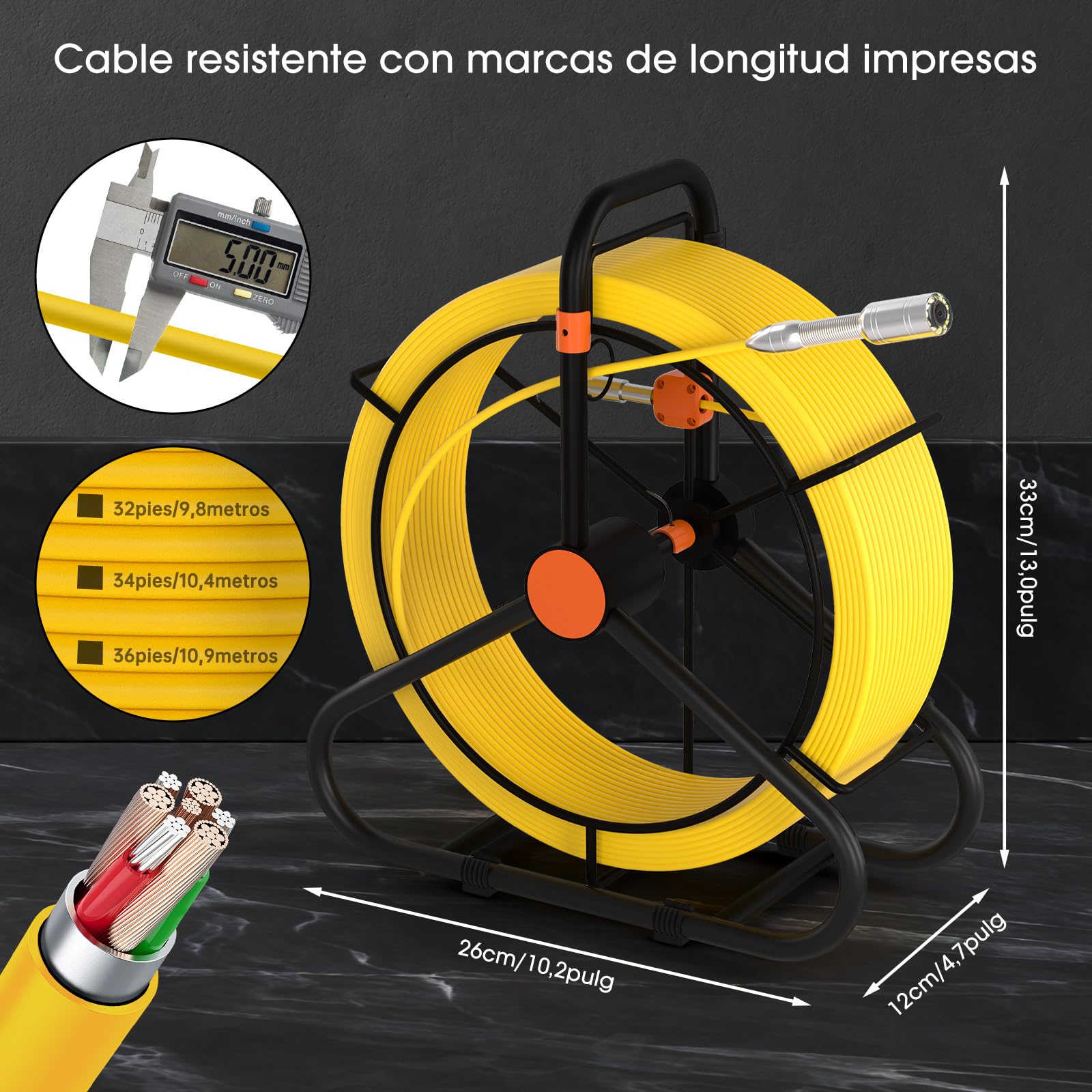 Cámara de Alcantarillado 30m, Cámara de Inspección de Tuberías 4,3'' Cámara de Tubo 1200TVL Plomería Snake Cámara con DVR, Cámara Endoscópica con 8500mAh Batería 6 Luces LED