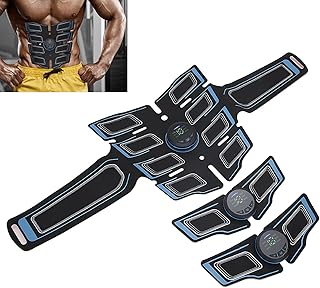 EMS Abdominal Muscle Stimulator EMS Training Device Abdominal Muscle Trainer Abdominal Trainer with 6 Modes & 9 Intensities Portable Muscle Stimulator for Abdomen Arm Leg Fitnesse) Blue)