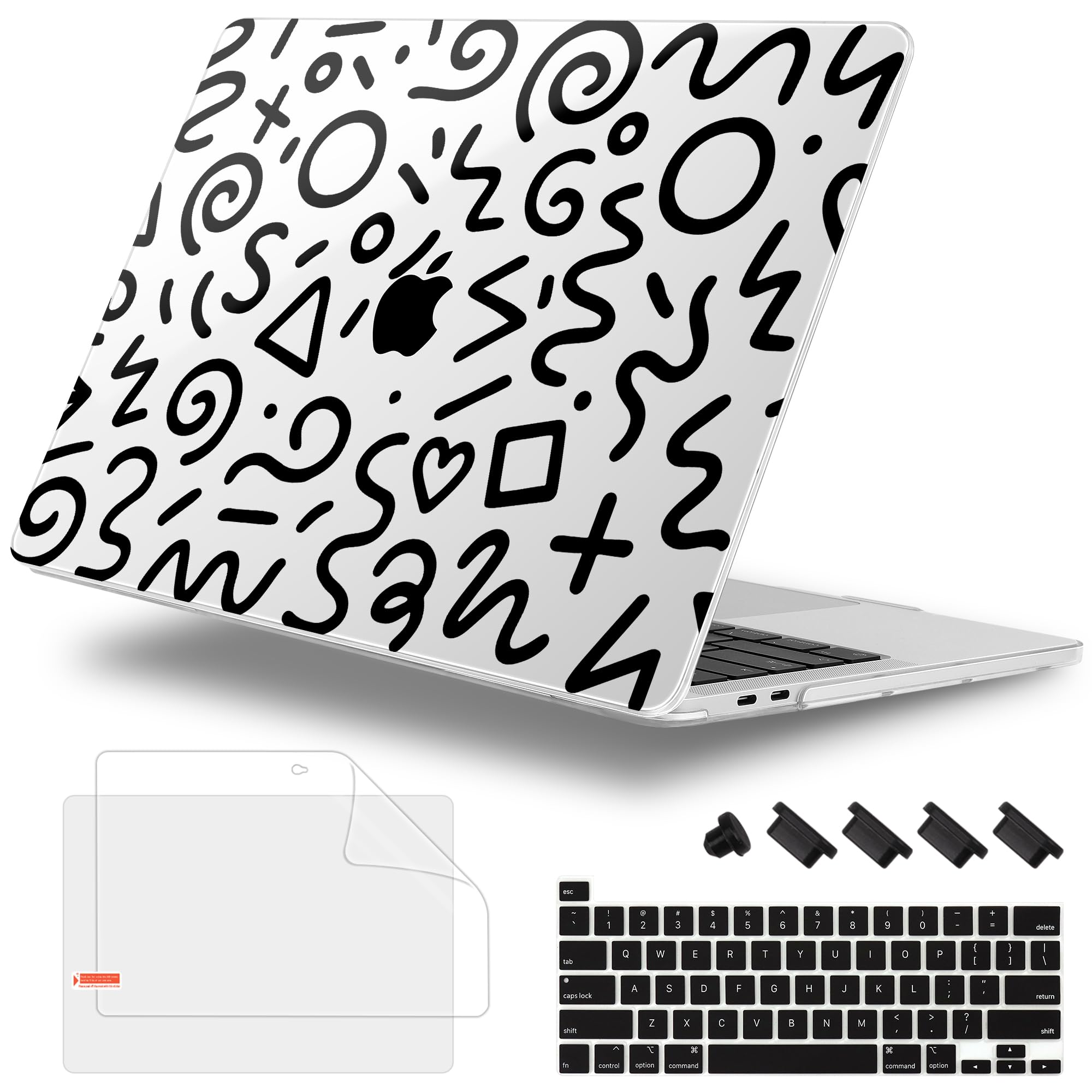 Custodia per MacBook Pro 13" 2022 2021 2020 A2338 M2/M1 A2251 A2289 con Touch ID, custodie rigide trasparenti per laptop con copertura per tastiera e tappo antipolvere, linea astratta