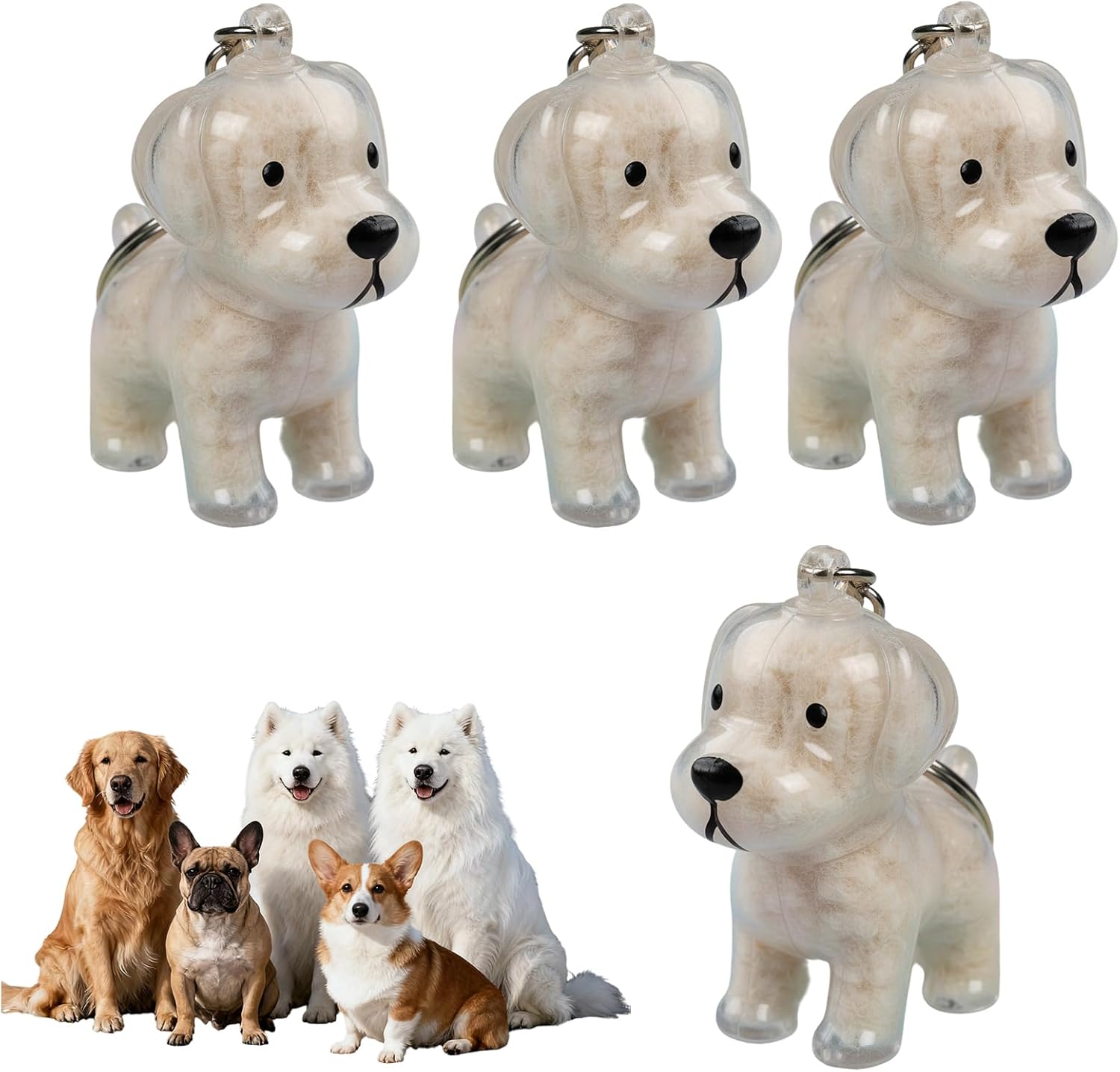 4 Piezas Llavero de Almacenamiento de Pelo de Perro, Bolsa de Almacenamiento de Pelo de Mascotas, Llaveros para Guardar Pelo de Mascota, Conmemorativo de Mascotas, Perros Accesorios