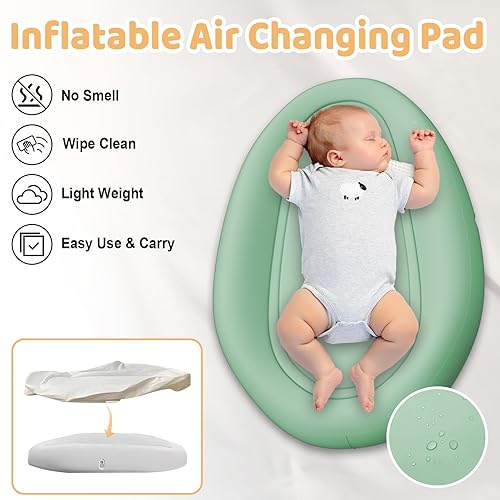 Miniatura 5 de Cambiador de bebé, cambiador de pañales inflable con correa de seguridad extraíble, TPU suave, plegable y portátil, cambiador para tocador, viajes,