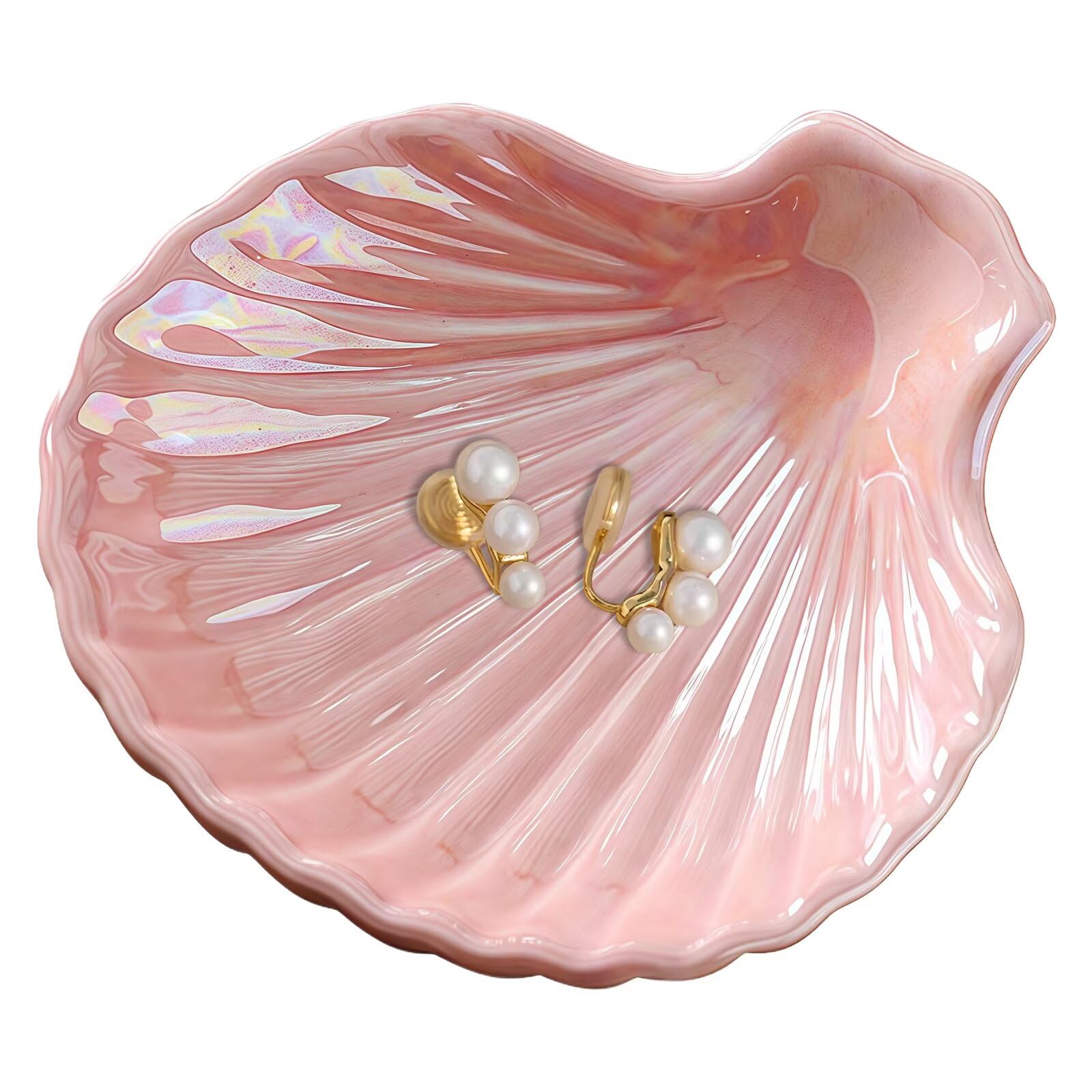 Plateau en céramique coquillage haut de gamme avec finition rose irisé