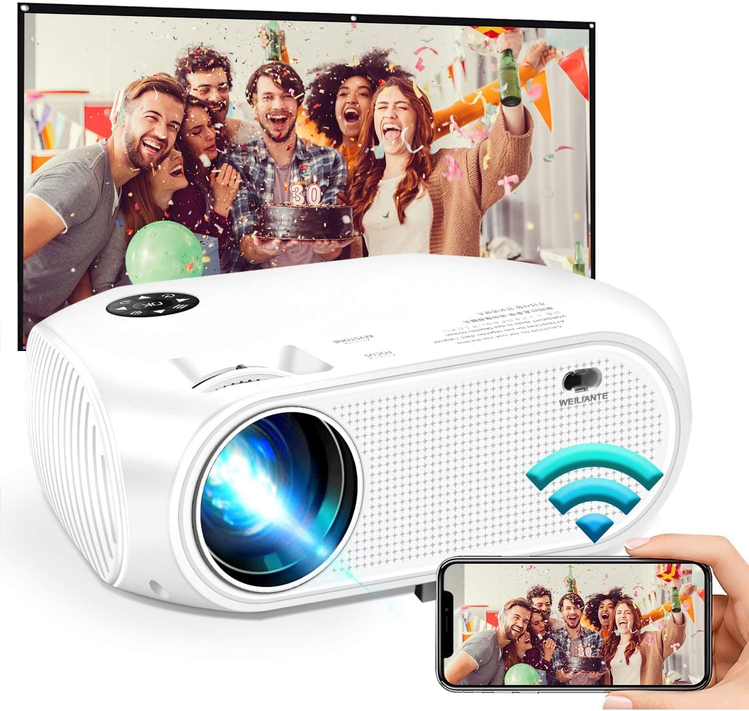 Wireless WiFi Mini Video Projector 5000L,2022 Updated HD Movie Projector with HDMI Cable, Support Dolby 50,000Hrs, 200" Display, 1080P, Compatible with Android, iOS, Video Games, TV Stick, Laptops