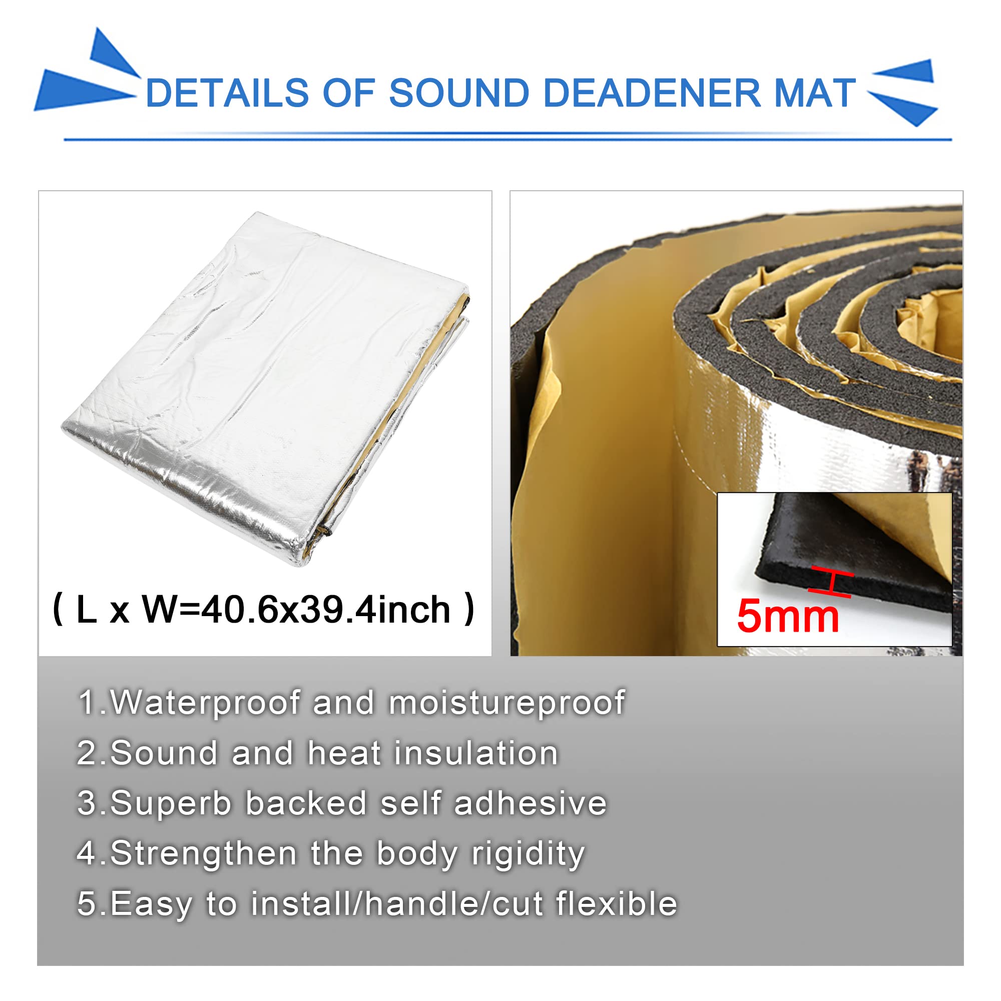 X AUTOHAUX 1.03㎡ 5mm Isolation Phonique Voiture Insonorisant Capot Moteur Haute densité Mousse Fibre Verre 103 x 100cm