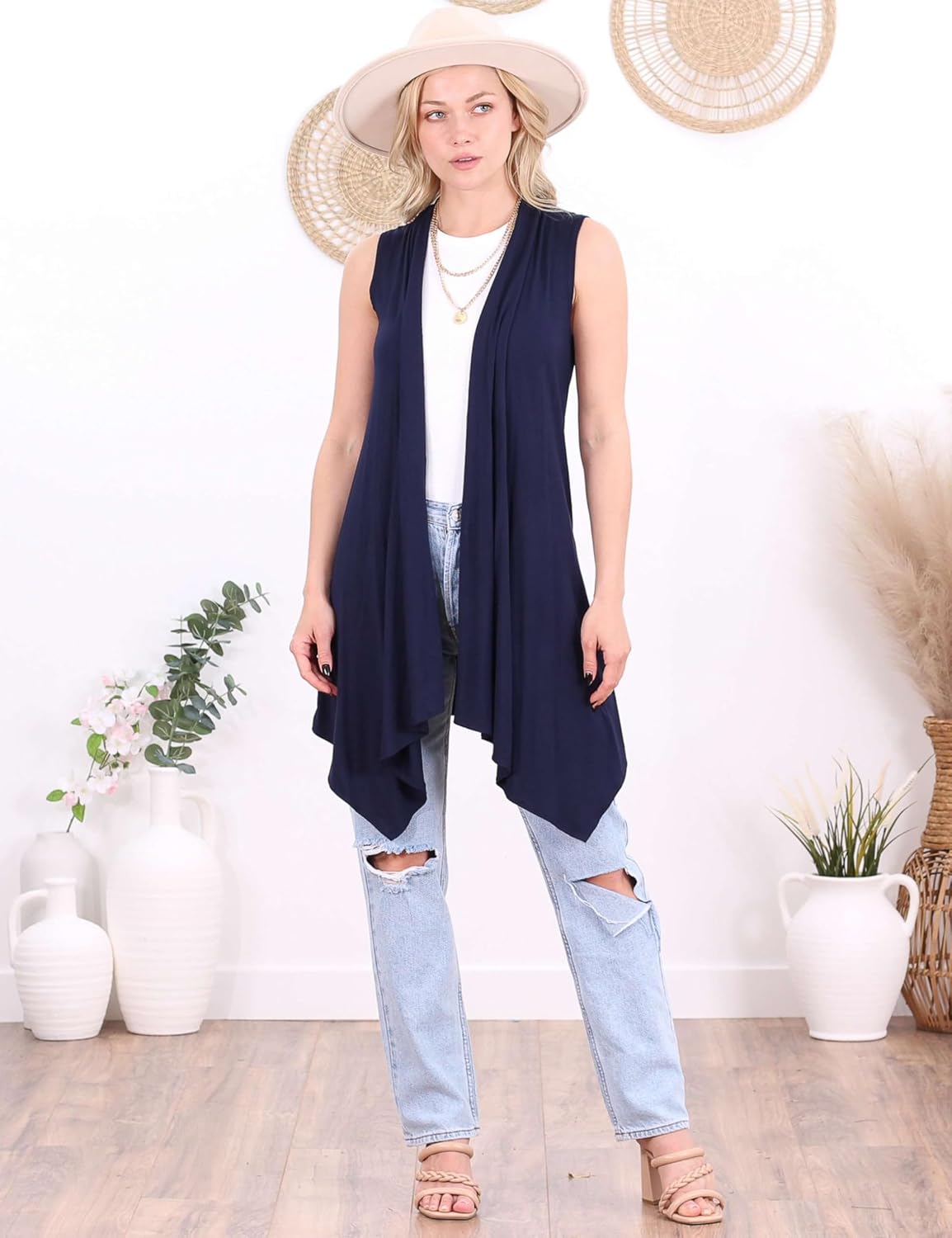 Popana Sleeveless Cardigans for Women, Flowy Dressy Open-Front Sleeveless Cardigan Vest Womens Long Sweater