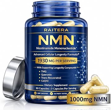 NMN Supplement 1000mg 10-in-1 Advanced NAD+ Support with Quercetin, TMG, Resveratrol, ALA, CoQ10 & Apigenin NMNH Alternative for Women & Men Supports Cellular Energy & NAD+ Levels 90 Capsules