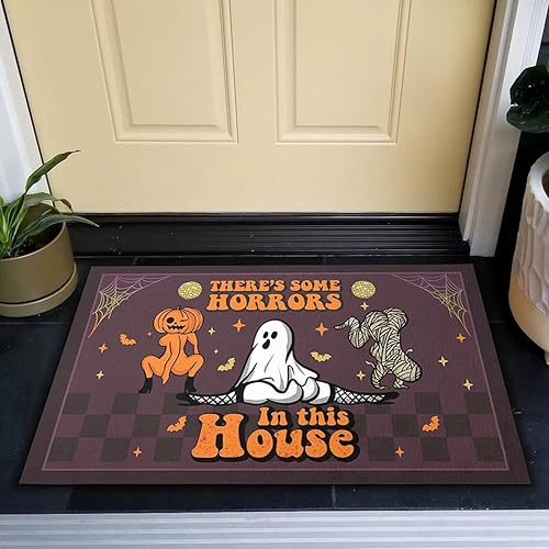 Miniatura 4 de Tapete divertido de Halloween con texto en inglés "There Some Horrors in This House", tapete divertido para puerta de Halloween, decoración del