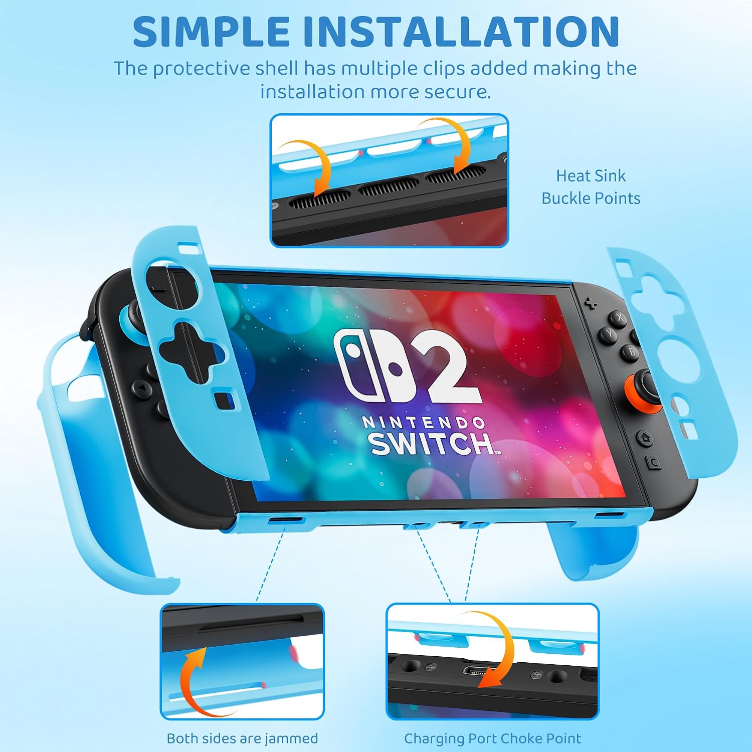 RHOTALL Blue Carrying Case for Nintendo Switch 2 (2025) 7.9 Inch, Protective Portable Travel Carry Case with 10 Game Card Slots, Hard Shell Cover for Switch 2,Screen Protector,2 Thumb Caps