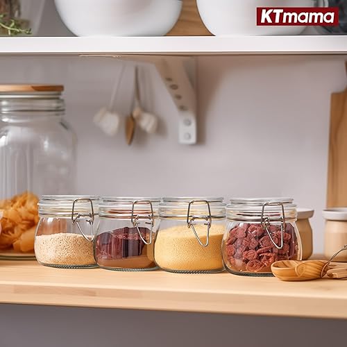 Miniatura 5 de KTMAMA Juego de 6 tarros de vidrio herméticos con tapas, tarros redondos de almacenamiento de alimentos de 17 onzas, recipiente de almacenamiento