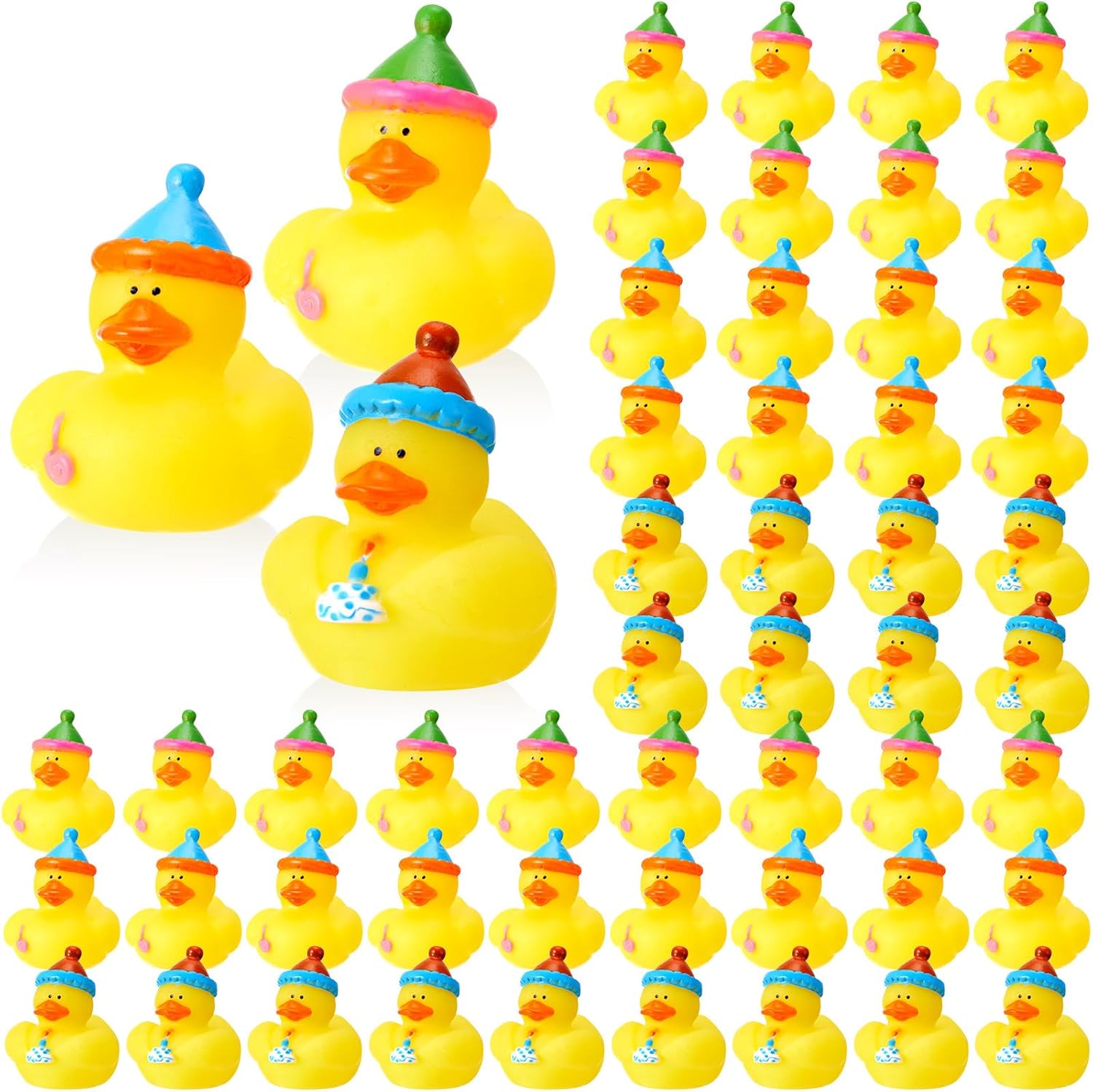 Deekin 50 Pcs Birthday Rubber Ducks Party Rubber Duck 2 Inch Small Rubber Ducks Mini Rubber Duckies Safe Bathtub Bathing Toy Party Favors Birthday Gifts for Baby Shower, Pool, New Year, Christmas