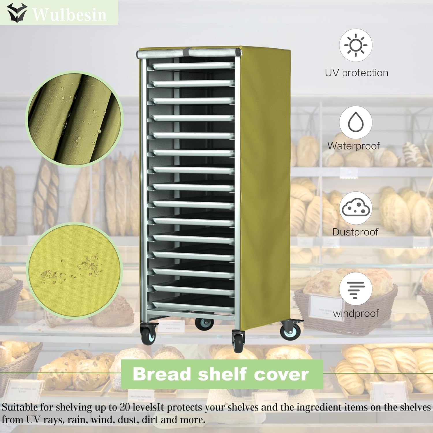 Bread Pan Rack Cover,28" Lx23 Wx64 H (Khaki, 28 “ x 23 ” x 64 ")
