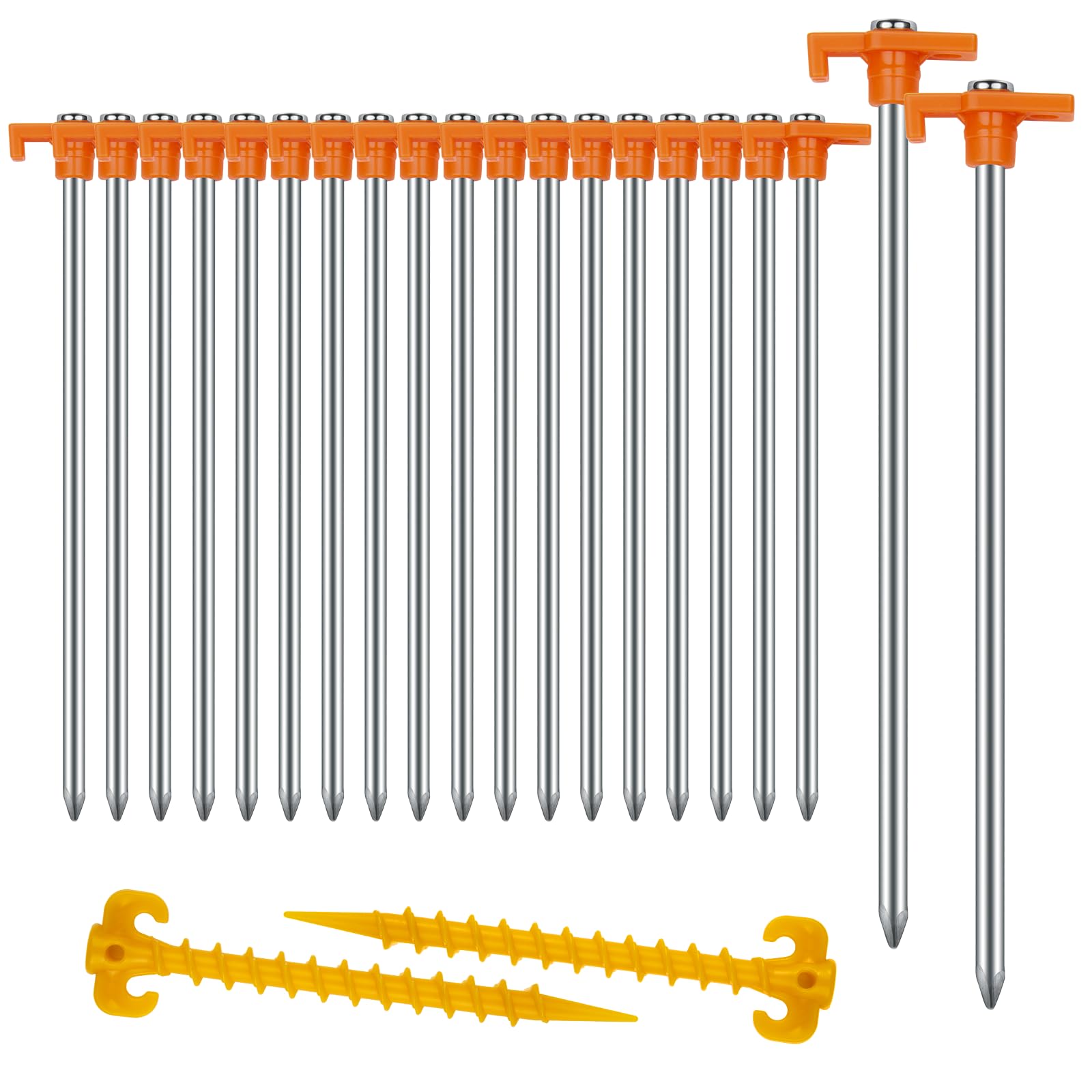 Zeltheringe, AVOFOREST Heringe erdnägel stabil, Heringe Camping, Zeltzubehör, Lange und robuste Erdnägel,ideal für normalen und harten Boden,18cm (Orange, 20pcs)
