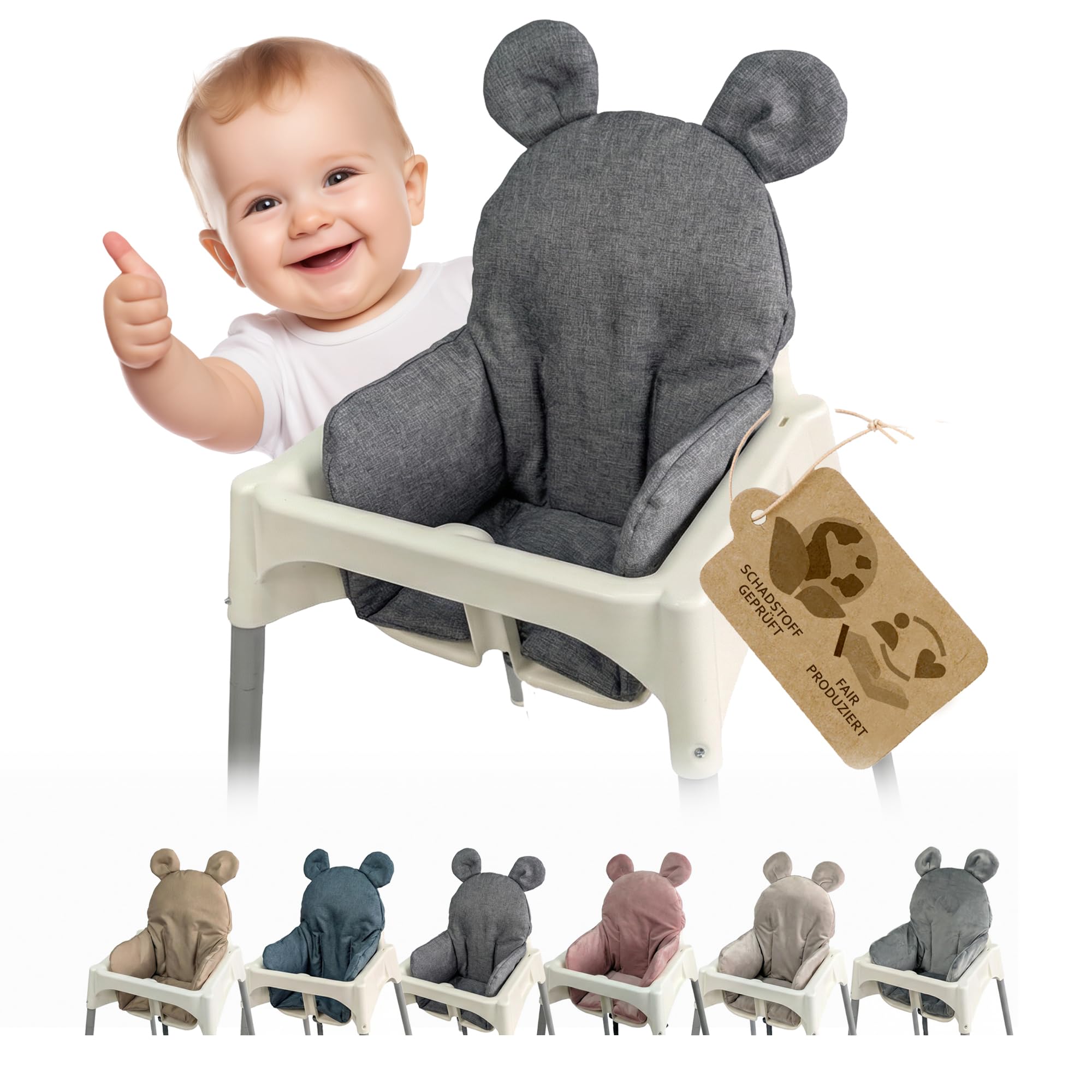 Sitzbezug für Ikea Antilop Hochstuhl, Dunkelgrau meliert Teddy | Sitzverkleinerer, Kissen, extra weich, waschbar, langlebig