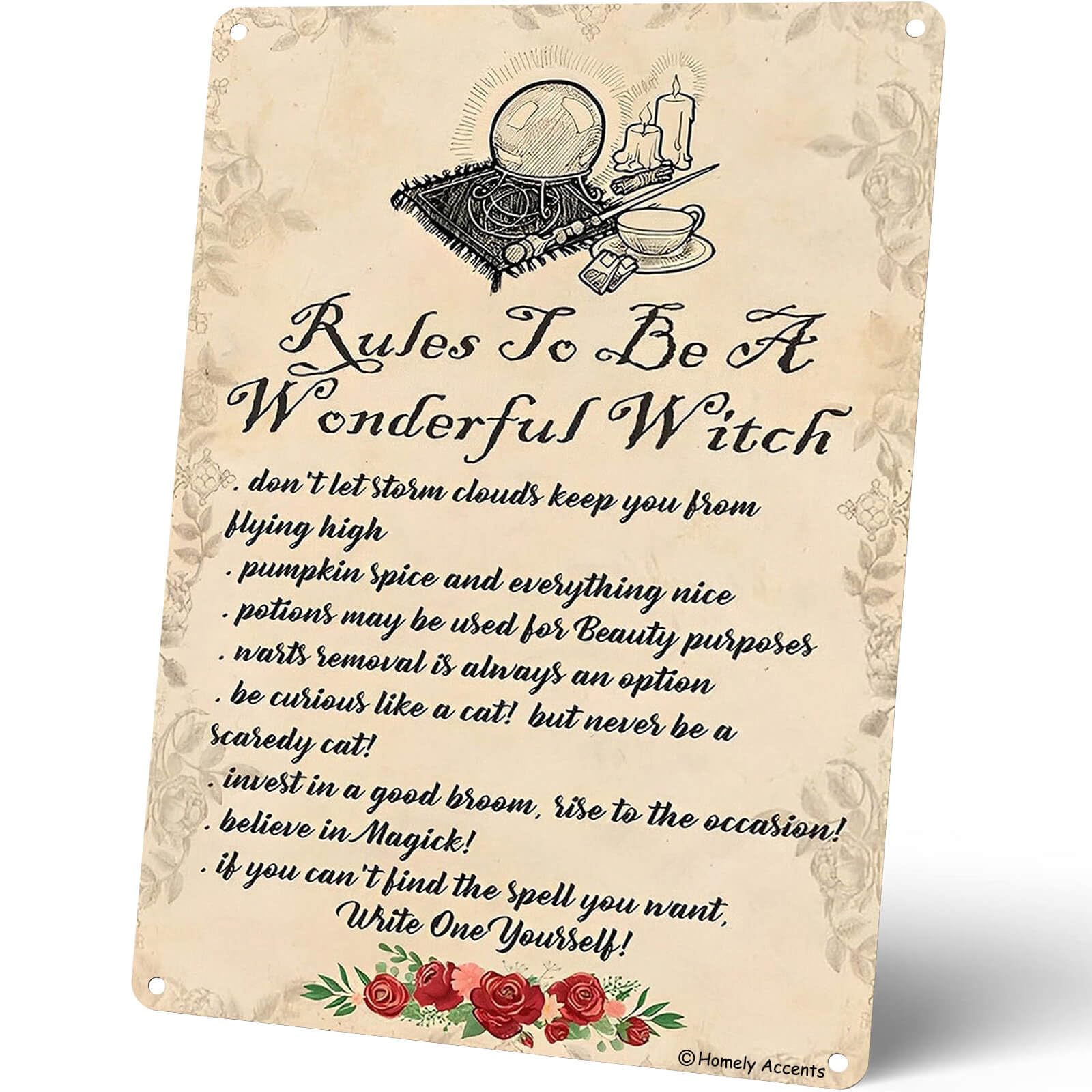 peiyeety Vintage Enchanting Witchy Rul to Be A Wonderful Witch Witchcraft Women Halloween Poster Metal Aluminium Tin Sign Wall Decor 8"x12"