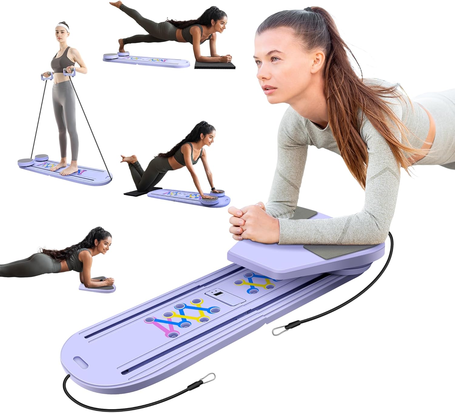 Pilates Board Reformer Set 15-in-1, Foldable Ab Core Trainer for Home Workout, Portable Multifunctional Pilates Machine for Women & Men, Full-Body Exercise Equipment with Ab Roller