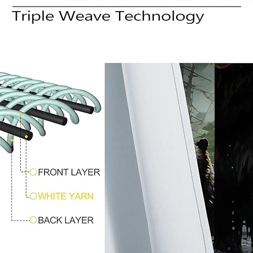 Miniatura 5 de Cortinas opacas de oso negro para decoración del hogar, diseño de animales del bosque, familia, bosque, con ojales, aislamiento térmico, cortina de