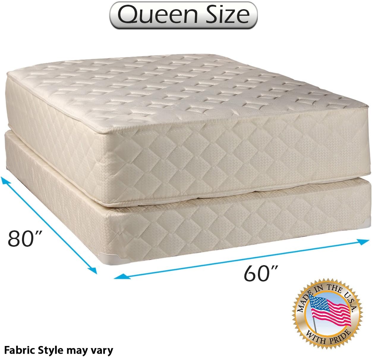 Dream Solutions USA Highlight Luxury Firm Queen Size (60"x80"x14") Mattress & Box Spring Set - Fully Assembled - Spinal Back Support, Innerspring Coils, Premium Edge Guards, Longlasting Comfort