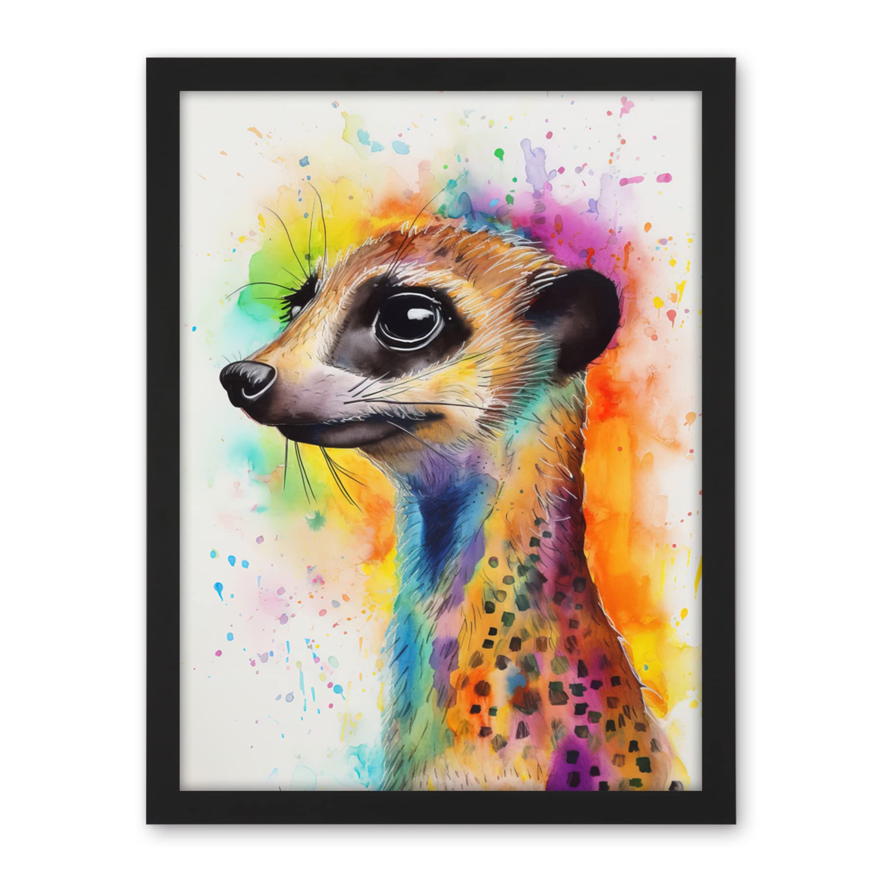 Artery8 Meerkat Multicoloured Portrait Watercolour Painting Artwork Framed Wall Art Print 18X24 Inch