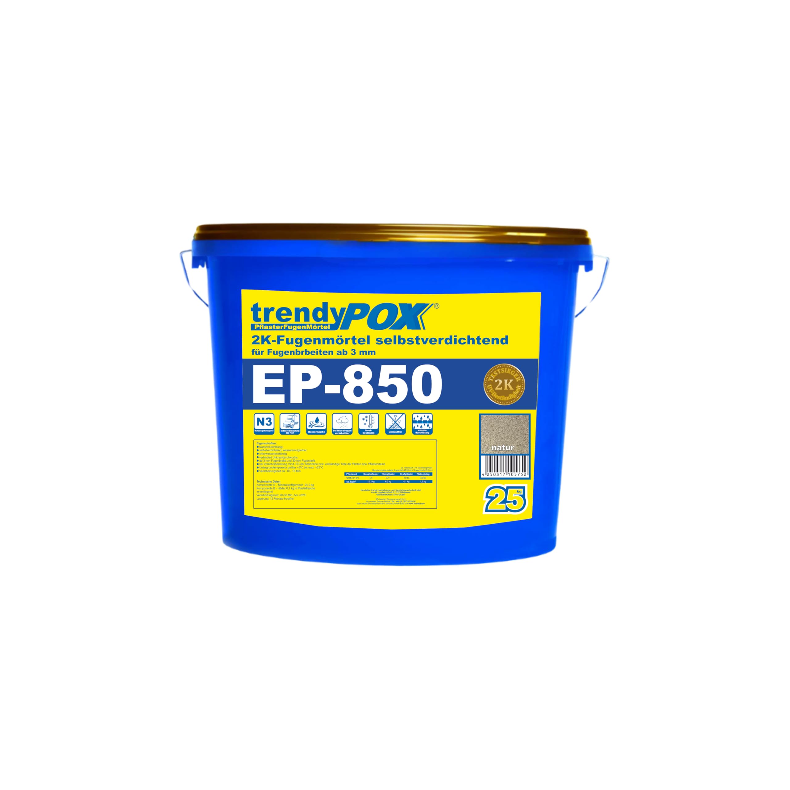 2K Fugenmörtel selbstverdichtend EP-850-25 kg (natur) | für Fugenbreite ab 3 mm | trendyPOX