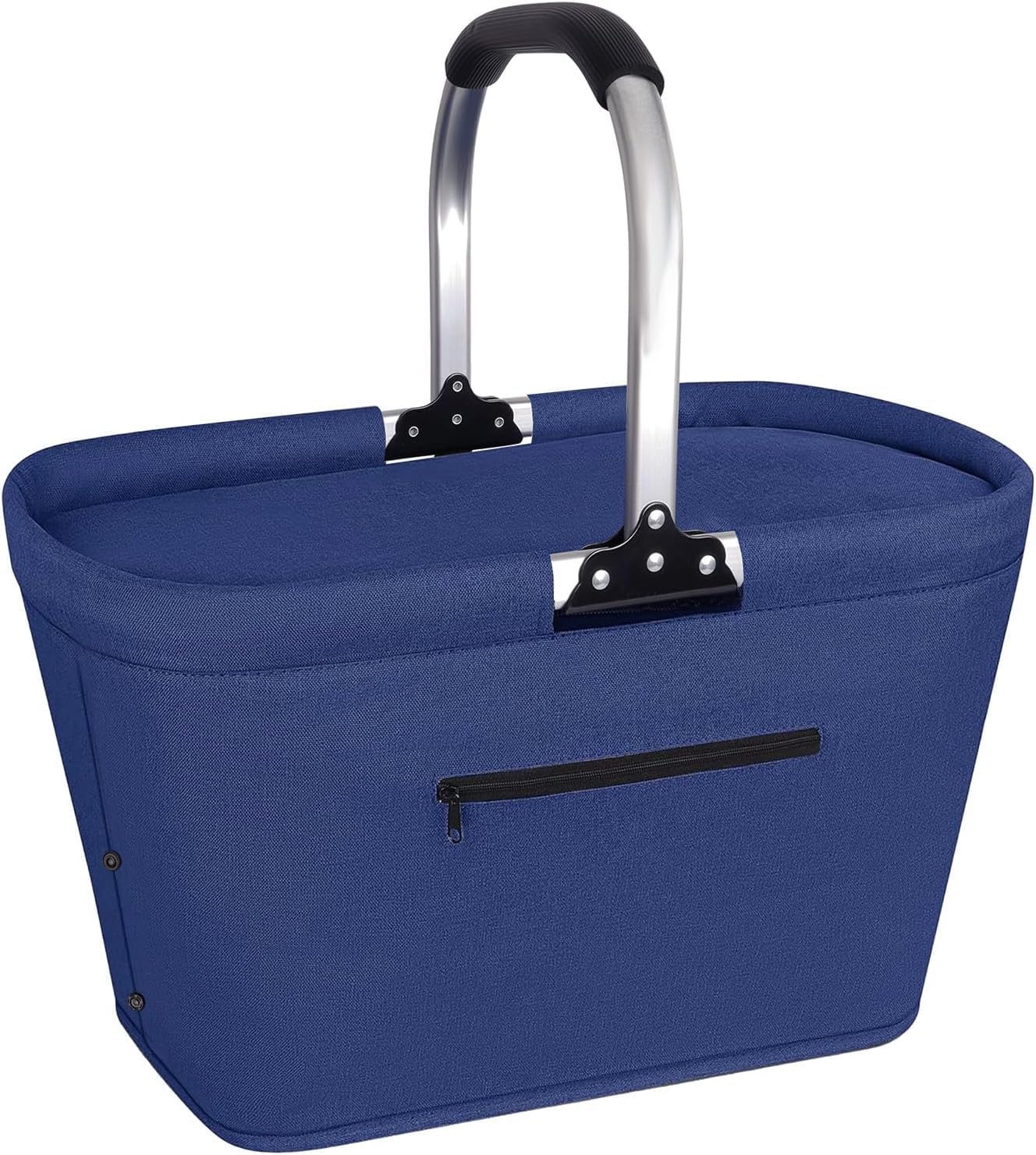35L Faltbarer Einkaufskorb mit Deckel, Stabiler Tragekorb Picknickkorb mit Kühlfunktion, Große Isolierte Faltkorb mit Aluminium Griff, Ideal für Einkauf Reise Camping Strand