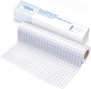 Frisco Craft AT-65 Clear Transfer Tape for Vinyl with Alignment Grid & Paper Backing - Lay Fat Roll Tear Resistant, Medium Tack, Compatible Permanent Vinyl 12" x 50FT